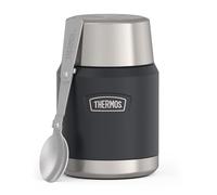 Thermos ICON Food Jar 0,47 l, gris oscuro mate grafito, 470 ml, doble pared, acero inoxidable 18/8, mantiene el calor y el frío, con cuchara plegable, base antideslizante, totalmente hermética