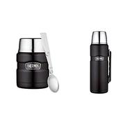 THERMOS Termo King de acero inoxidable, negro de 1,2 l, termo con vaso & Thermos Recipiente para Alimentos de Acero Inoxidable, Acero Inoxidable, Negro, 9,3 x 9,3 x 14,2 cm