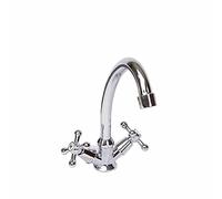 thesecrethome.es Grifo Cocina Vintage, Grifo Cromado Doble con 2 Asas, Grifo Mezclado Giratorio, Retro Vintage para Fregadero, Fácil instalación, Alto 25 x Profundo 16 centimetros