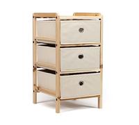 thesecrethome.es - Mueble Auxiliar de Madera y Tela - Cajonera de Madera 3 Cajones - Mueble Organizador para Baño, Cocina, Salón, Dormitorio - Natural Beige (Alto. 55 cm x Largo. 29 cm)