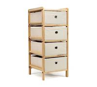 thesecrethome.es - Mueble Auxiliar de Madera y Tela - Cajonera de Madera 4 Cajones - Mueble Organizador para Baño, Cocina, Salón, Dormitorio - Natural Beige (Alto. 70 cm x Largo. 29 cm)