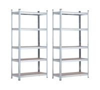 THINIA HOME - Estantería Modular Almacenaje (Pack 2), Acero y MDF Antihumedad, Hogar, Trastero, Garaje, 5 Baldas Ajustables, Carga Máxima 875Kg, 90x40x180cm (Largo x Ancho x Alto)