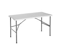 THINIA HOME - Mesa Plegable Portátil para Camping 122cm, Resina, Uso Interior y Exterior, Jardín, Terraza, Eventos y Celebraciones, Catering, Diseño Maleta, Asa de Transporte, Ligera, Blanco