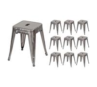 THINIA HOME Pack 10 Taburetes Bajos Industriales Apilables de Acero 38x38x46cm