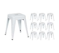 THINIA HOME Pack 10 Taburetes Bajos Industriales Apilables de Acero 38x38x46cm