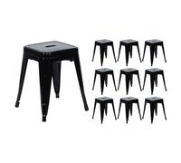 THINIA HOME Pack 10 Taburetes Bajos Industriales Apilables de Acero 38x38x46cm