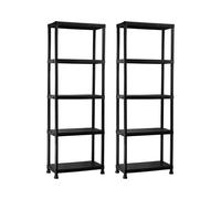 THINIA HOME - Pack 2 Estanterías Almacenaje, Polipropileno PP, Multiusos, Hogar, Trastero, Domitorio y Cocina, 5 Baldas, Carga 125Kg, 61x31x171cm (largo x ancho x alto), Negro Black