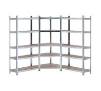 THINIA HOME - Pack 2 Estanterías Modulares + 1 Estantería Esquinera, Acero y MDF Antihumedad, Hogar, Trastero, Garaje, Taller, Comercio, 5 Baldas Ajustables, Carga Máx. 875Kg (x3)