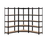 THINIA HOME - Pack 2 Estanterías Modulares + 1 Estantería Esquinera, Acero y MDF Antihumedad, Hogar, Trastero, Garaje, Taller, Comercio, 5 Baldas Ajustables, Carga Máx. 875Kg (x3)