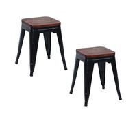 Thinia Home Pack 2 Taburetes Bajos Industriales Apilables de Acero y Madera 38x38x46cm Thinia Home