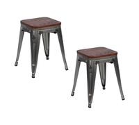 Thinia Home Pack 2 Taburetes Bajos Industriales Apilables de Acero y Madera 38x38x46cm Thinia Home