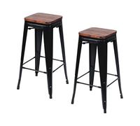 THINIA HOME Pack 2 Taburetes Medios Industriales Apilables de Acero y Madera 43x43x76cm