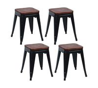 Thinia Home Pack 4 Taburetes Bajos Industriales Apilables de Acero y Madera 38x38x46cm Thinia Home
