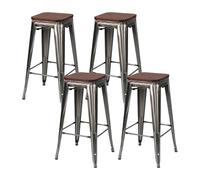 Thinia Home Pack 4 Taburetes Medios Industriales Apilables de Acero y Madera 43x43x76cm Thinia Home