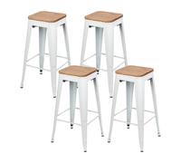 Thinia Home Pack 4 Taburetes Medios Industriales Apilables de Acero y Madera 43x43x76cm Thinia Home