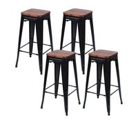 Thinia Home Pack 4 Taburetes Medios Industriales Apilables de Acero y Madera 43x43x76cm Thinia Home