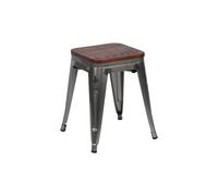 Thinia Home Taburete Bajo Industrial Apilable de Acero y Madera 38x38x46cm Thinia Home