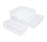 Thintinick Paquete de 6 recipientes de almacenamiento rectangulares de plástico transparente con tapa con bisagras para cuentas y otros objetos pequeños de manualidades (18,5 x 9 x 4,5 cm)