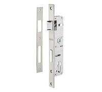 THIRARD - Cerradura Embutida a Cilindro para Carpintería Metálica - Eje 22 mm - Pestillo Dormitorio Reversible - Tapa Inox - Placa Incluida - Zincado - Gris