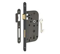 THIRARD - Cerradura Embutida con Pestillo Dormido - Puerta de Dormitorio - Eje 50 mm - Borde Redondeado - Caja de Acero Estampado - Frente Acero - Mecanismo de 2 Vueltas - 1 Llave - Negro