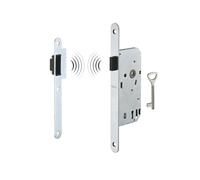 THIRARD - Cerradura Embutida Magnética con Llave para Puerta de Dormitorio - Eje 40 mm - Extremos Redondos - Caja de Acero Estampado - Sistema Magnético con Pestillo Retráctil - Placa de Acero - Gris