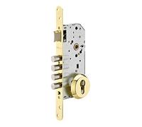 THIRARD - Cerradura Embutida para Cilindro de Puerta de Entrada - Eje 50 mm - 4 Pestillos - Rosetas Abiertas - Caja de Acero Estampado - Frente Acero Redondeado - Ø Cuadrado 8 mm - Latón - Dorado