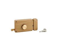 THIRARD - Cerradura horizontal de superficie con pomo para puerta principal, apertura a la derecha, distancia entre ejes de 70 mm, 140x90 mm, marrón, 3 llaves.