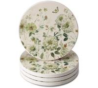 Thirstystone Green Fields - Juego de 4 Posavasos Redondos de Piedra Absorbente con Respaldo Protector de Corcho, Fabricados en los Estados Unidos, artísticos, absorbentes, fáciles de Limpiar