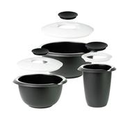 Thiru Bol para mezclar y hornear con tapa antisalpicaduras - Cuencos de Mezcla - Tazones Antideslizante y sin BPA - Fabricado en Alemania (negro, juego ahorro - 3,5 l & 2,5 l & cazo batidor)