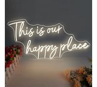 This is Our Happy Place Neon Signs Warm White LED Neon Cartel estético Decoración de habitación para adolescentes Niñas Lugar Luz para Dormitorio Salón Boda Fiesta de Compromiso