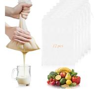 THQAE 12 Pcs cheese cloth, Bolsa de Leche de Nuez Reutilizable 20×30cm Paño de Malla Fina con Cordón, Cheese Cloth de Nailon y Algodón, Estameña para Queso, Zumo de Frutas, Café, Verduras