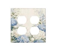 Thsanju Cubiertas decorativas para toma de corriente, acuarela, hortensias azules, peonía blanca, flora, 2 bandas, placa de pared doble dúplex, placas de pared para interruptor eléctrico, cubiertas de