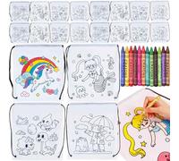 Tianher Bolsas con cordón para niños, 20 mochilas para colorear con 12 lápices de cera,Bolsa de deporte con cordón,Regalos infantiles para fiestas y cumpleaños