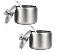 TIANLIN 2 Piezas Contenedor de Azúcar Asa Redondo, 250 ml Azucarero en Acero Inoxidable 304, Saleros de Cocina con Cuchara, Salero Cocina Multifunción Plateado, para Cocina, Comedor, Cafetería