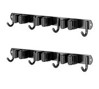 TIANLIN Soporte para Escobas y Fregonas Pared, 2 Piezas Colgador Adhesivo o con Tornillos para Mangos 1.8-2.8cm, Acero Inoxidable 304 Negro - Organizador con 3 Clips + 4 Ganchos para Cocina, Garaje