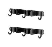 TIANLIN Soporte para Escobas y Fregonas Pared, 2 Piezas Colgador Adhesivo o con Tornillos para Mangos 1.8-2.8cm, Acero Inoxidable 304 Negro - Organizador con 2 Clips + 3 Ganchos para Cocina, Garaje
