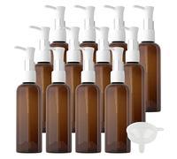 TIANZD 12 Piezas 100ml Marrón Plástico Botellas de Dispensadores de Loción y de Jabón con Bomba Blanco, Dosificador Vacías Envase Cosmético para Emulsión Gel de Ducha Viaje con Embudo