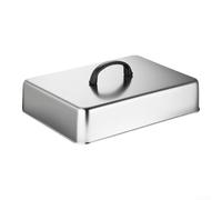Tidevib Cubierta cuadrada de acero inoxidable con mango resistente al calor para plancha y parrilla, protección de aceite, queso derretido, verduras al vapor, plata (33 x 28,2 x 6,6 cm)