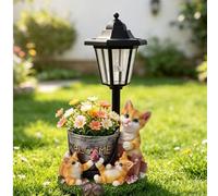 Tidevib Estatua solar impermeable del gato de la resina al aire libre decoración del jardín luz