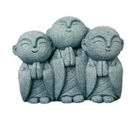 Tidevib Juego de 3 estatuas de Buda zen, See No Evil Hear No Evil Speak No Evil para figuras de pequeño monje en piedra arenisca verde para decoración interior y exterior (C)