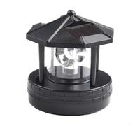 Tidevib Lámpara de faro giratoria solar, luz de césped de jardín al aire libre con carcasa ABS y decoración LED blanca para camino (negro)