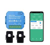 Tidevib Tuya - Medidor de energía inteligente de 1/2 canal con abrazadera CT, monitor de factor de potencia de corriente de voltaje en tiempo real, alarma de sobrecorriente para análisis de carga
