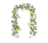 Tidgel Vid artificial de eucalipto de limón con 6 frutas y 24 hojas, guirnalda de plantas falsas realistas de 1,8 m para decoración de mesa de boda (1 unidad)