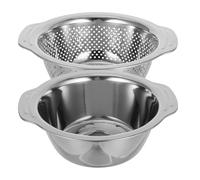 TIDTALEO Colador de Acero Inoxidable Redondo de Gran Capacidad para Lavar Verduras y Escurrir Alimentos, Juego de 2 Piezas Multifuncional para Cocina en Color Plata