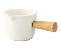 TIDTALEO Jarra de Leche de Cerámica con Asa y Mango de Madera, Espumador Pequeño con Pico Estrecho para Café Espresso y Crema Suave Elegante