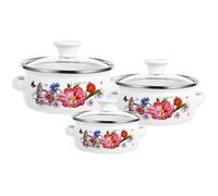 TIDTALEO Set de 3 Ollas Esmaltadas Asa para Cocinar Sopa y Cacerola de Leche, Fondo Plano y Diseño Elegante para Celebracion Verano en Cocinas de Inducción