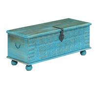 Tidyard Baúl de Almacenamiento,Cofre Baúl,Cofre del Tesoro,Caja de Madera,Caja Pirata,Madera Maciza de Mango,Azul 100x40x41cm