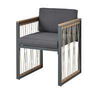 Tidyard Mesa de Comedor para Exterior con 4 Sillones y 2 Pufs - Set de 6 Personas, Estructura de Hierro, Superficie de Vidrio Templado Negro, Resistentes al Sol y al Agua Modelo YFXGG527-OT30345E