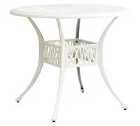 Tidyard Mesa de jardín con orificio para sombrilla y terraza, balcón, mesa de jardín, mesa redonda de metal y aluminio fundido, color blanco, 90 x 74 cm