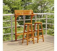 Tidyard Set de Bar para Jardín 3 Piezas Mesa Silla Asiento Patio Terraza Barra Bistró Muebles de Bar Butaca Taburete Alto Pub Bistró Comedor Patio Desayuno Madera Maciza de Acacia 6#